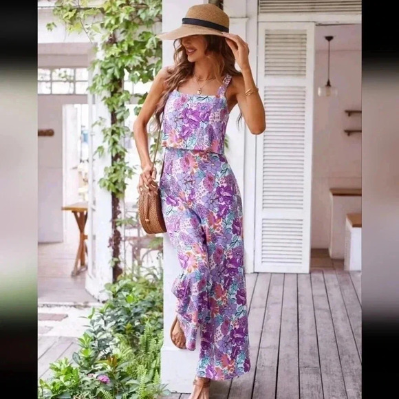 Allover Floral Print Wide Leg Cami Jumpsuit - Picture 2 of 6
